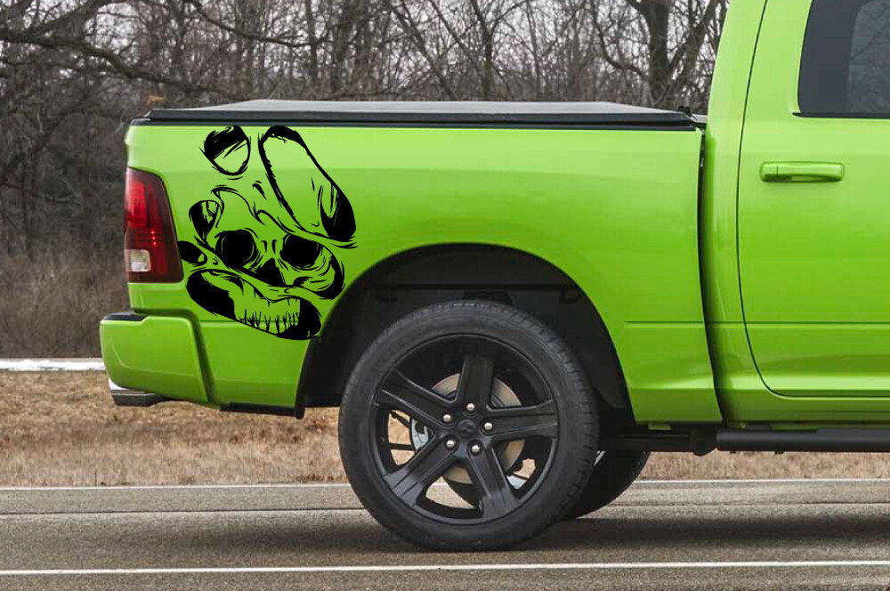2-Fits Ram Bed Skull Rip Tailgate Vinyl Decal Vehicle Graphic Pickup Truck 4x4