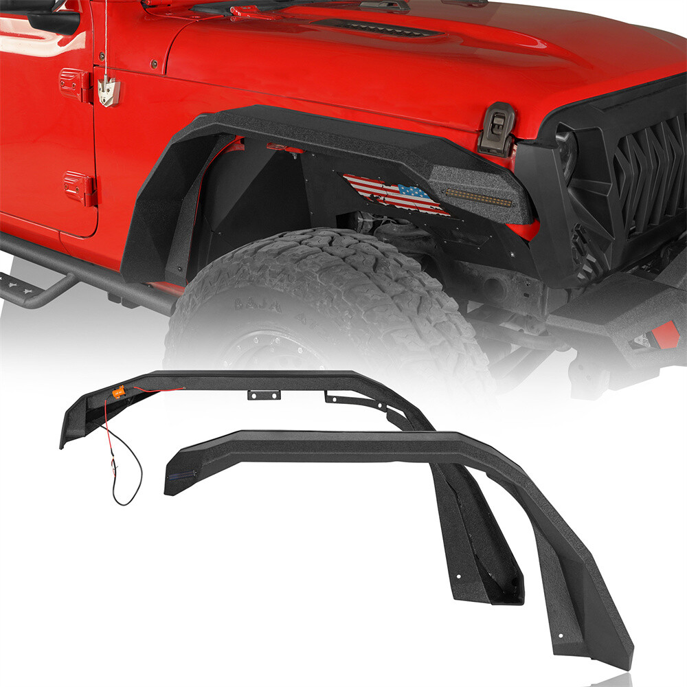 Black Steel Front Rear Fender Flare Fit 2018-2026 Jeep Wrangler JL Gladiator JT