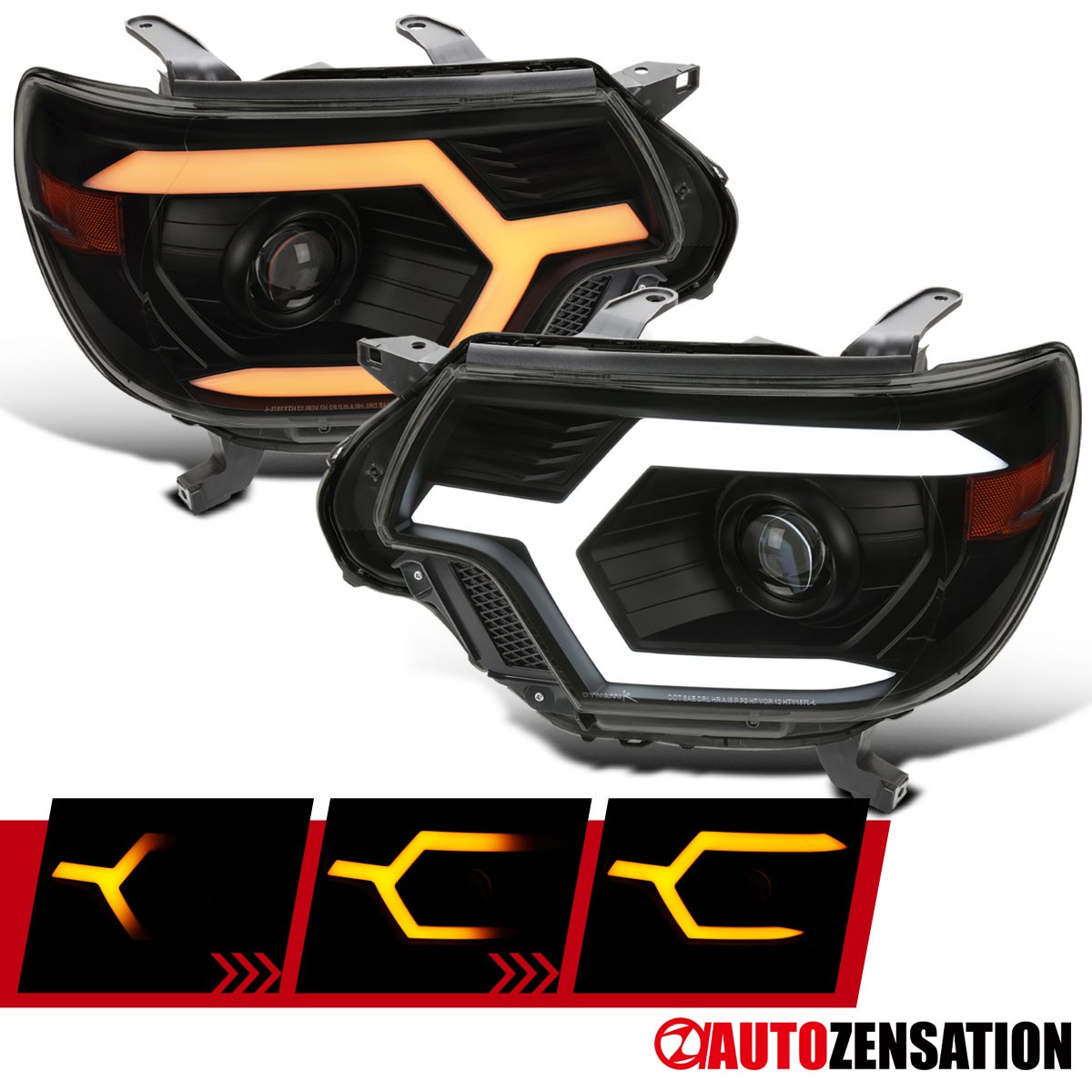 Smoke Fit 2012-2015 Toyota Tacoma Projector Headlights LED Sequential Signal