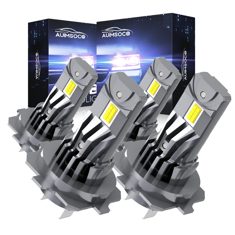 4Pcs H7 LED Headlight Combo Bulbs Kit High + Low Beam 6500K Super White Bright