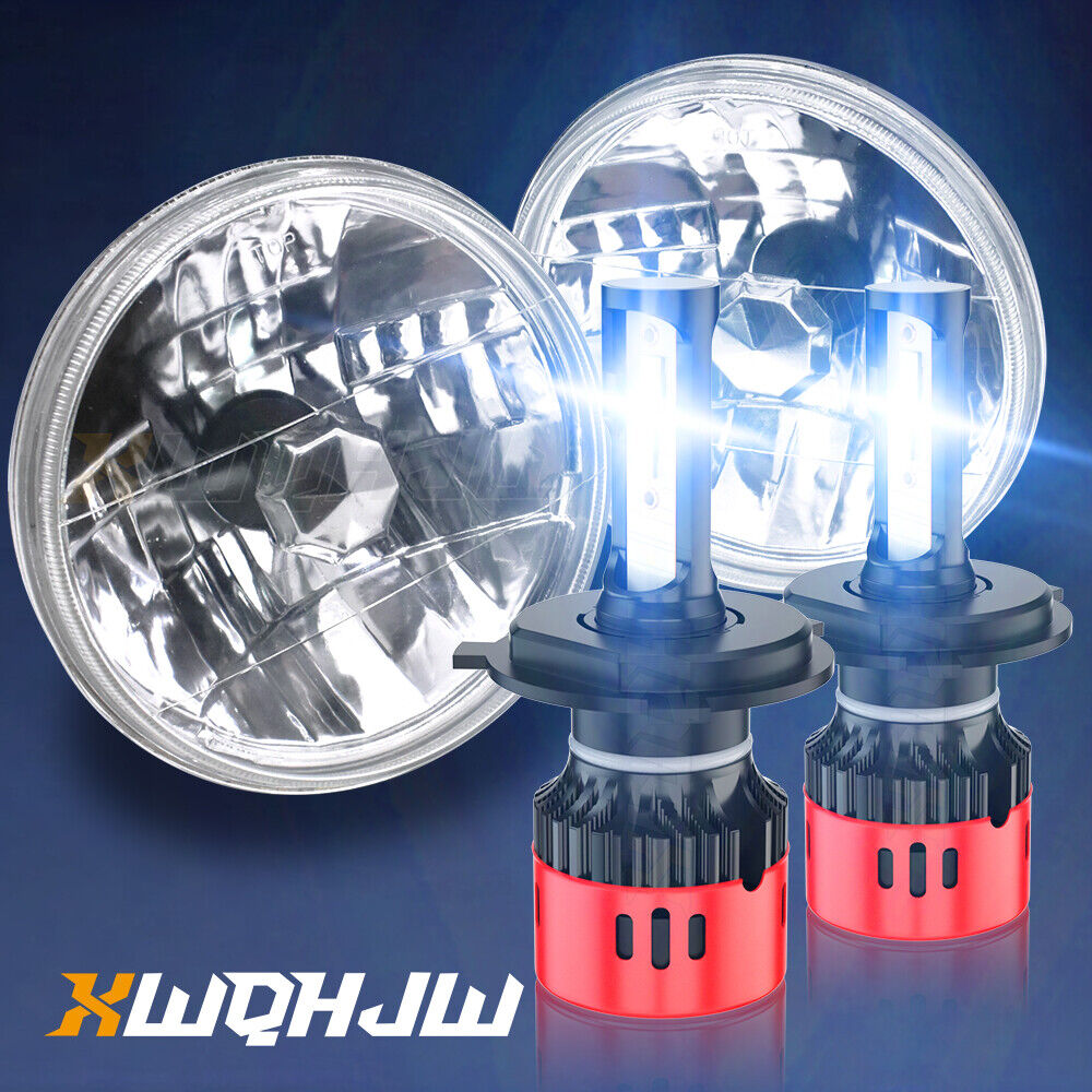 1 Pair Round 7 inch LED Headlights Hi/Lo Beam Halo DRL For Hummer H1 H2