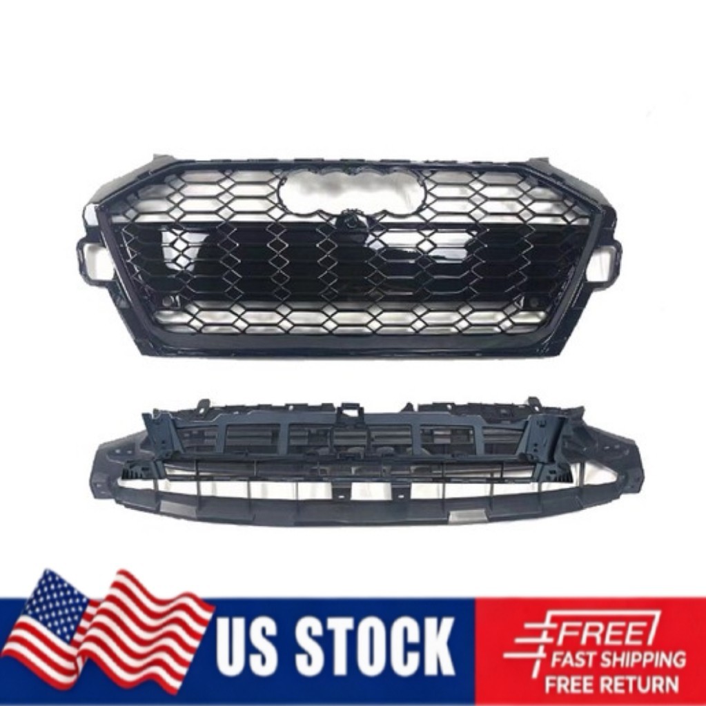 RS4 Style For Audi A4 S4 2020 2021 2022 2023 Honeycomb Front Bumper Grille Black