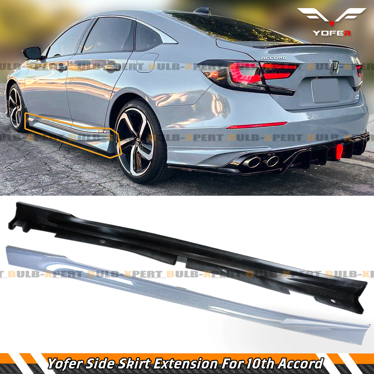 For 2018-22 Honda Accord Yofer Sonic Grey Pearl Add-on JDM Side Skirt Extensions