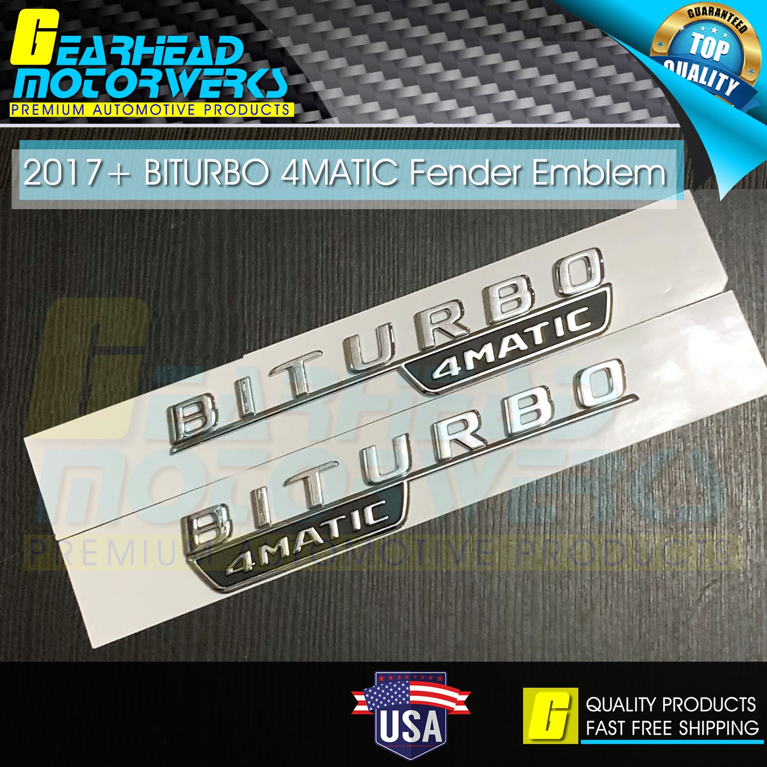 2017+ BiTurbo 4Matic Chrome Side Fender Emblem for Benz C43 C63 E43 E63 Badge