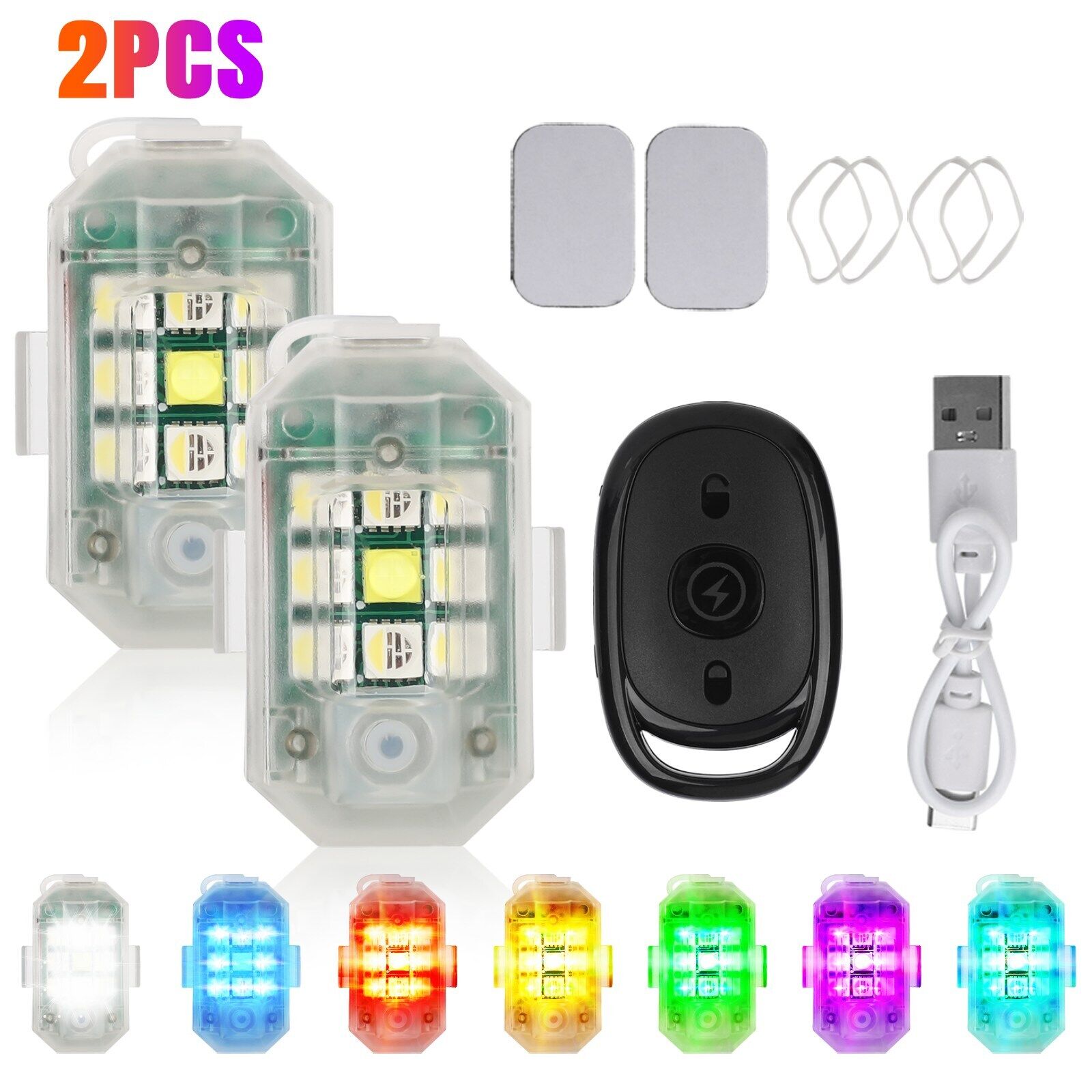 4PCS Car Rechargeable Flashing Lights 7 Colors Wireless Remote Control LED Light