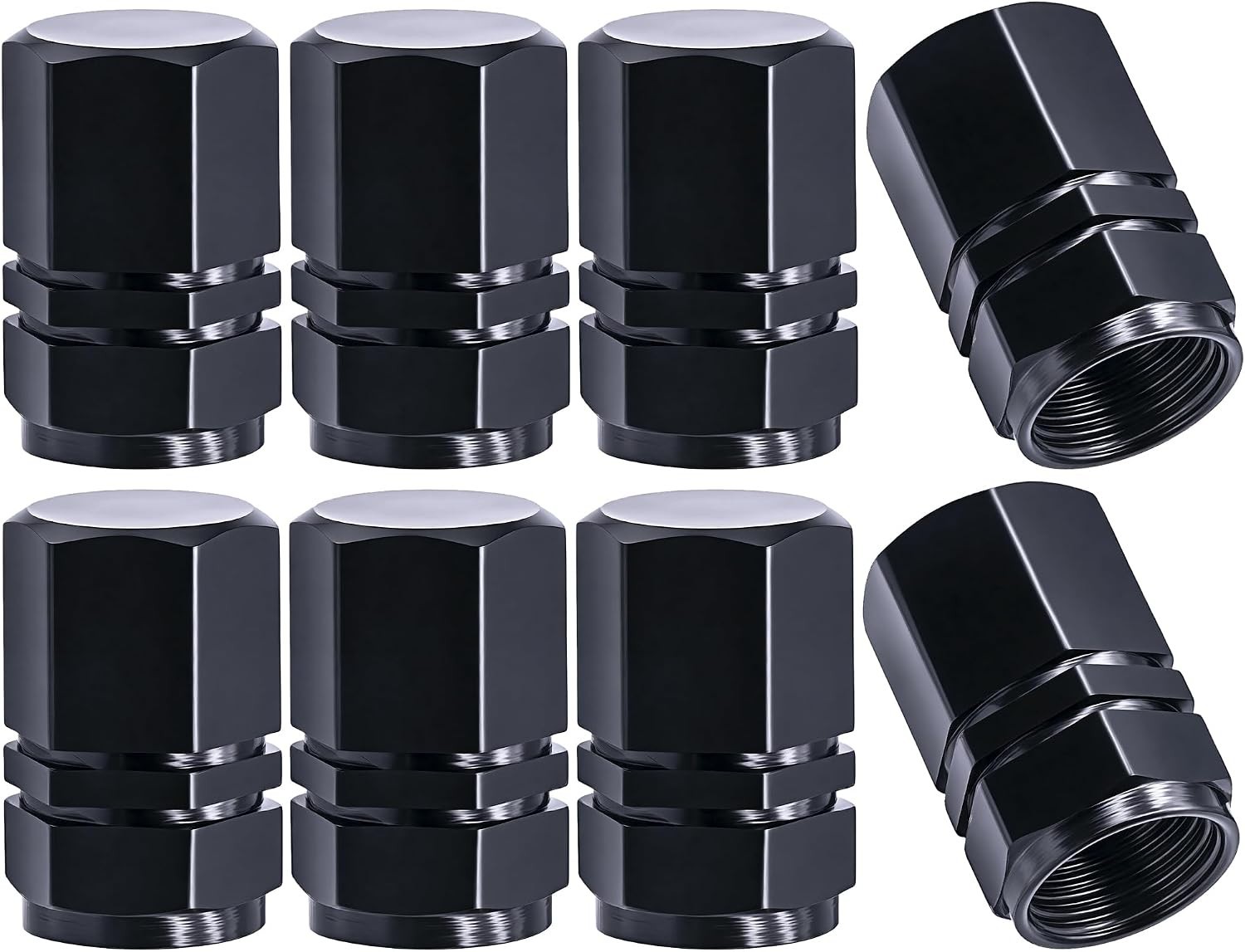 8 Pcs Red Tire Stem Valve Caps, Universal Dustproof, Corrosion Resistant (Black)