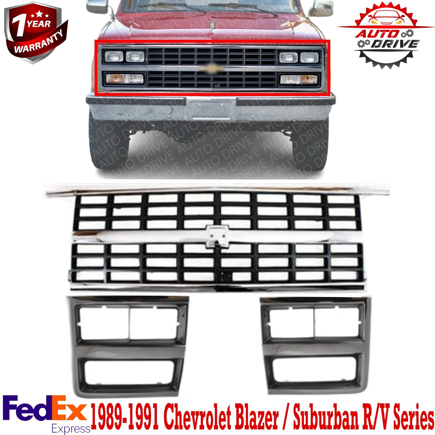 For 1989-1991 Front Chrome Grille & Headlight Lamp Bezel Fits CHEVROLET BLAZERV