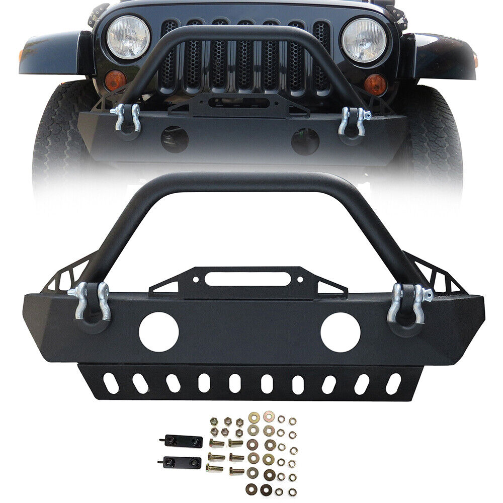 PICKOOR Front Bumper w/ Fog Light Holes and Skid Plate For Jeep Wrangler