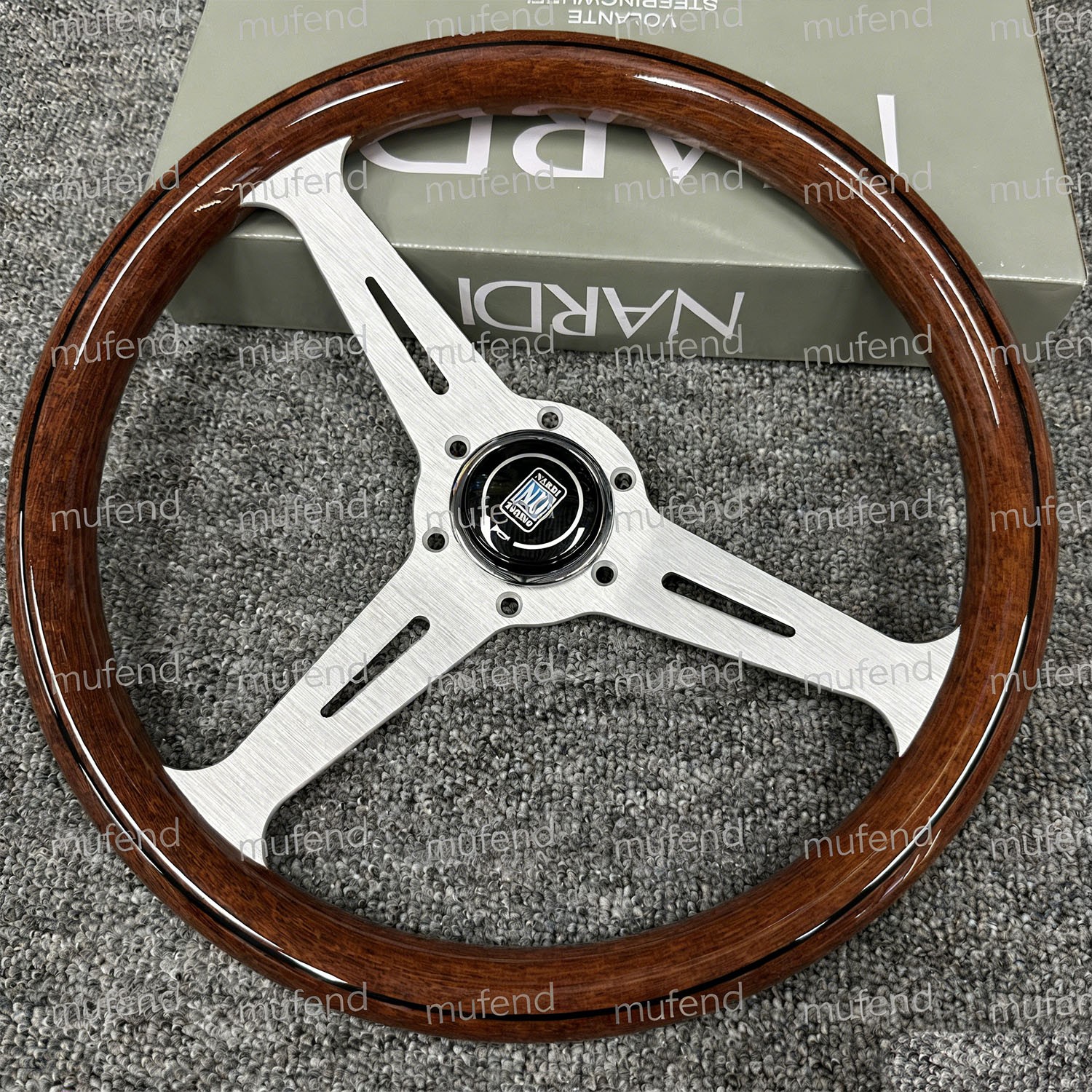 Nardi ND Classic Wood Steering Wheel 350mm Mahogany silvery Wood Polished Spokes