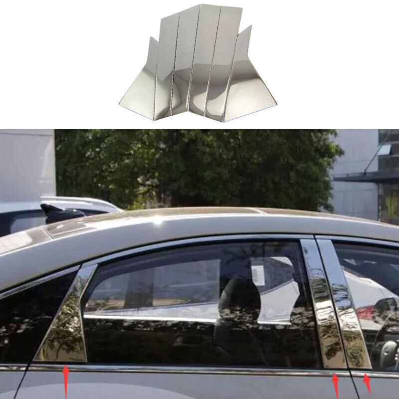 6P Steel Chrome BC Pillar Post Panel Window Trims Cover For Hyundai Sonata 15-17