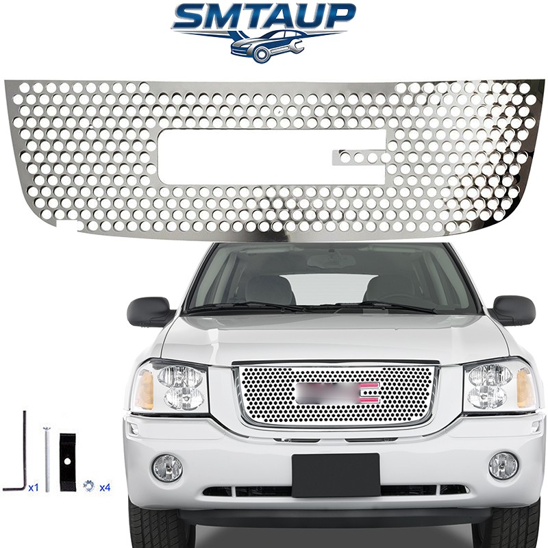 Fits 2001-2009 GMC Envoy Upper Stainless Chrome Round Laser Cut Grill Insert SS