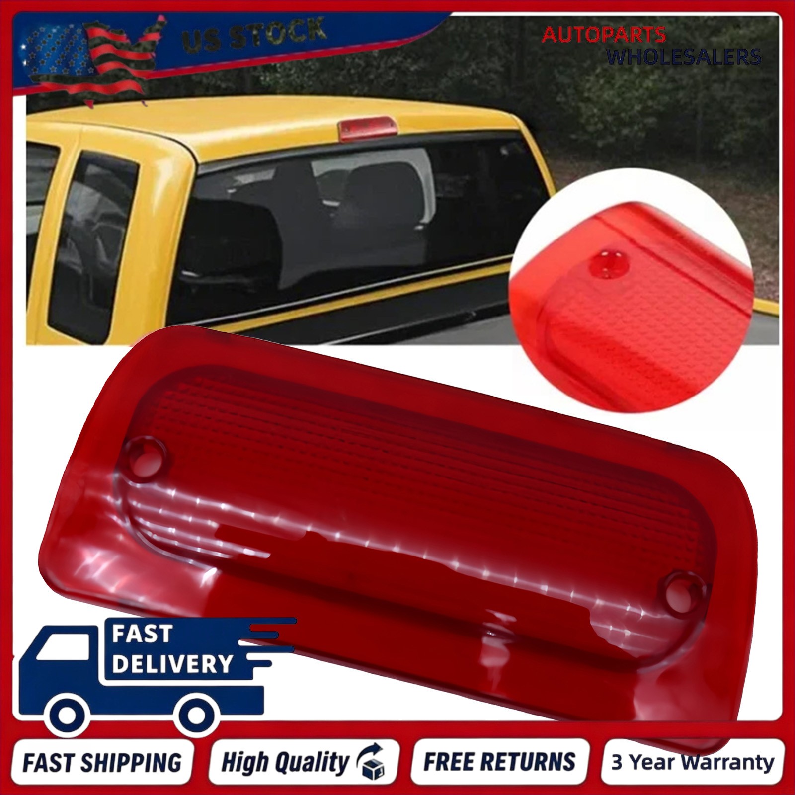 For 1994-2004 Chevy S-10 GMC Sonoma Extended Cab 3rd Brake Light Lens Red Cover