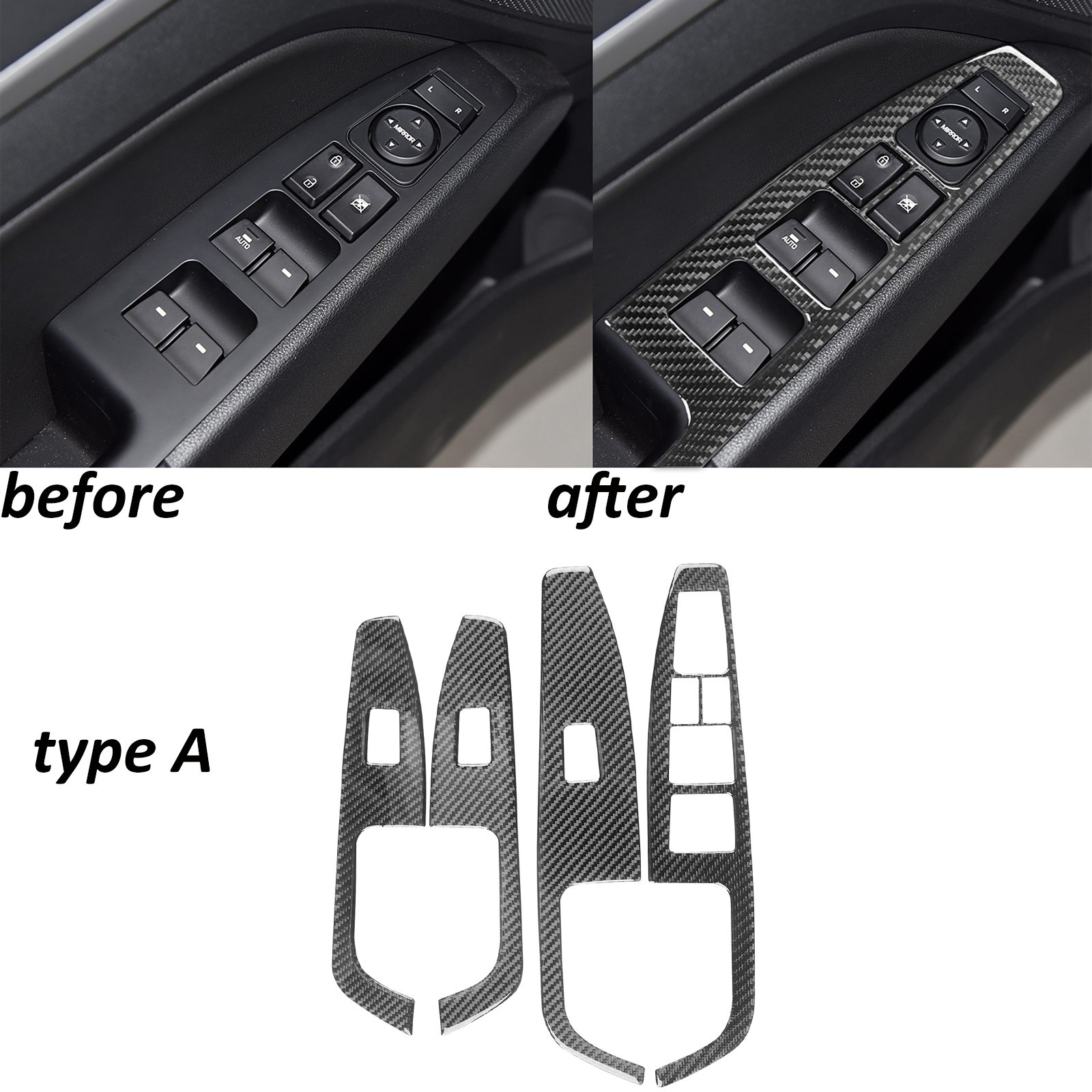 4Pcs Real Carbon Fiber Window Lift Switch Panel Trim For HYUNDAI Elantra 2016-20