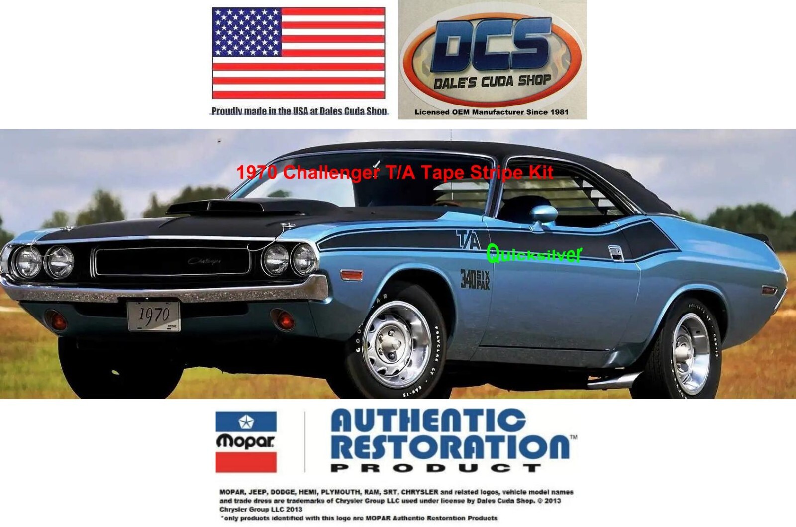 1970 Dodge Challenger TA 340 Six Pack Stripe Kit - You Choose Color USA