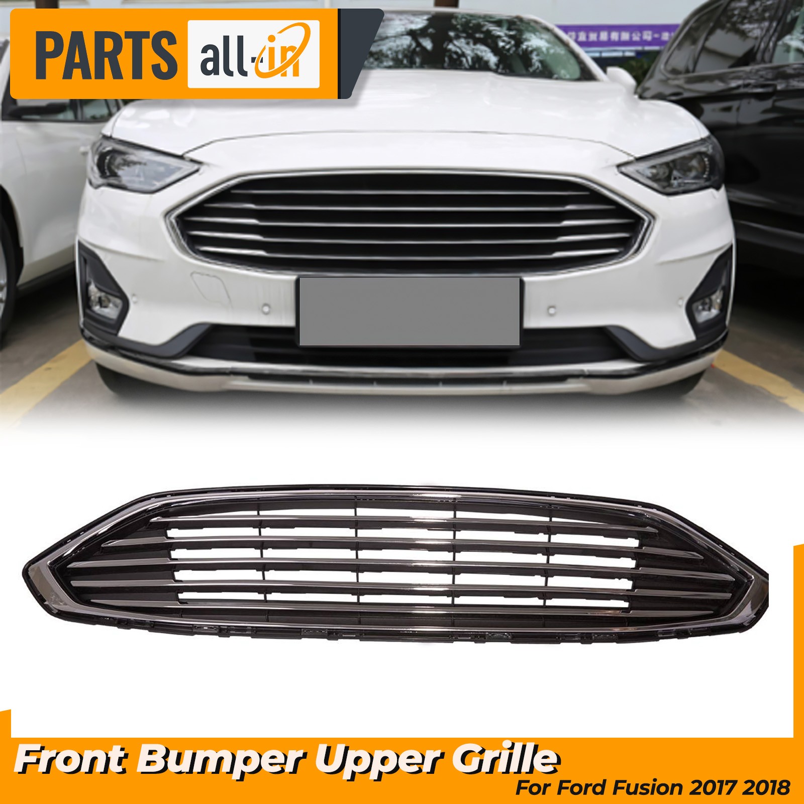 Fits 2017 2018 Ford Fusion Front Bumper Grille Upper Grill Chrome  HS7Z-8200-AA