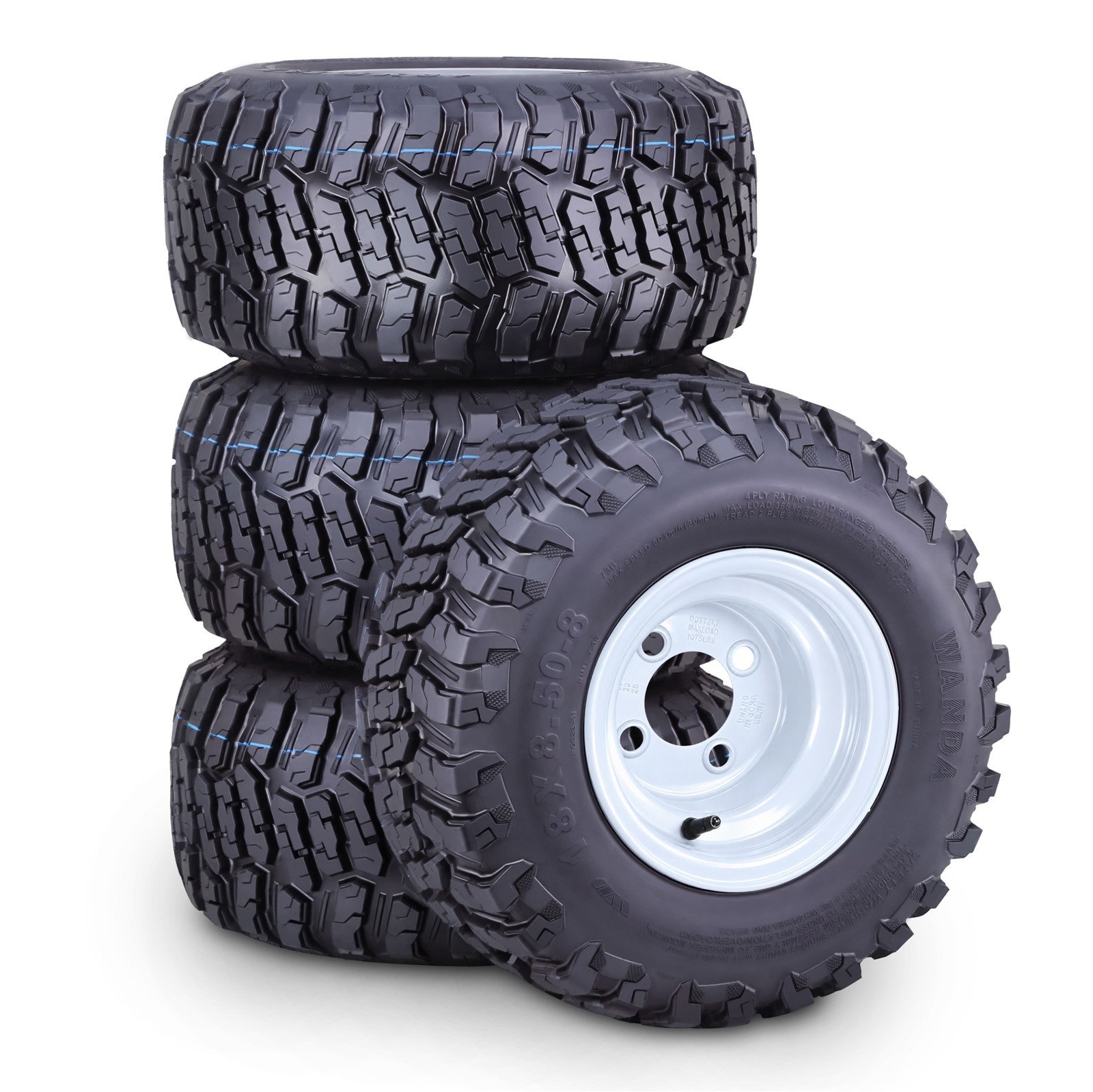 WANDA All Terrain Golf Cart Tire & Wheel 18X8.5-8 with 4X4 WANDA All Terrain Golf Cart Tire & Wheel 18X8.5-8 with 4X4