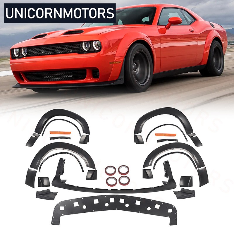 Front Lip+Fender Flares For 2015-2023 Challenger SRT Hellcat to Demon Conversion