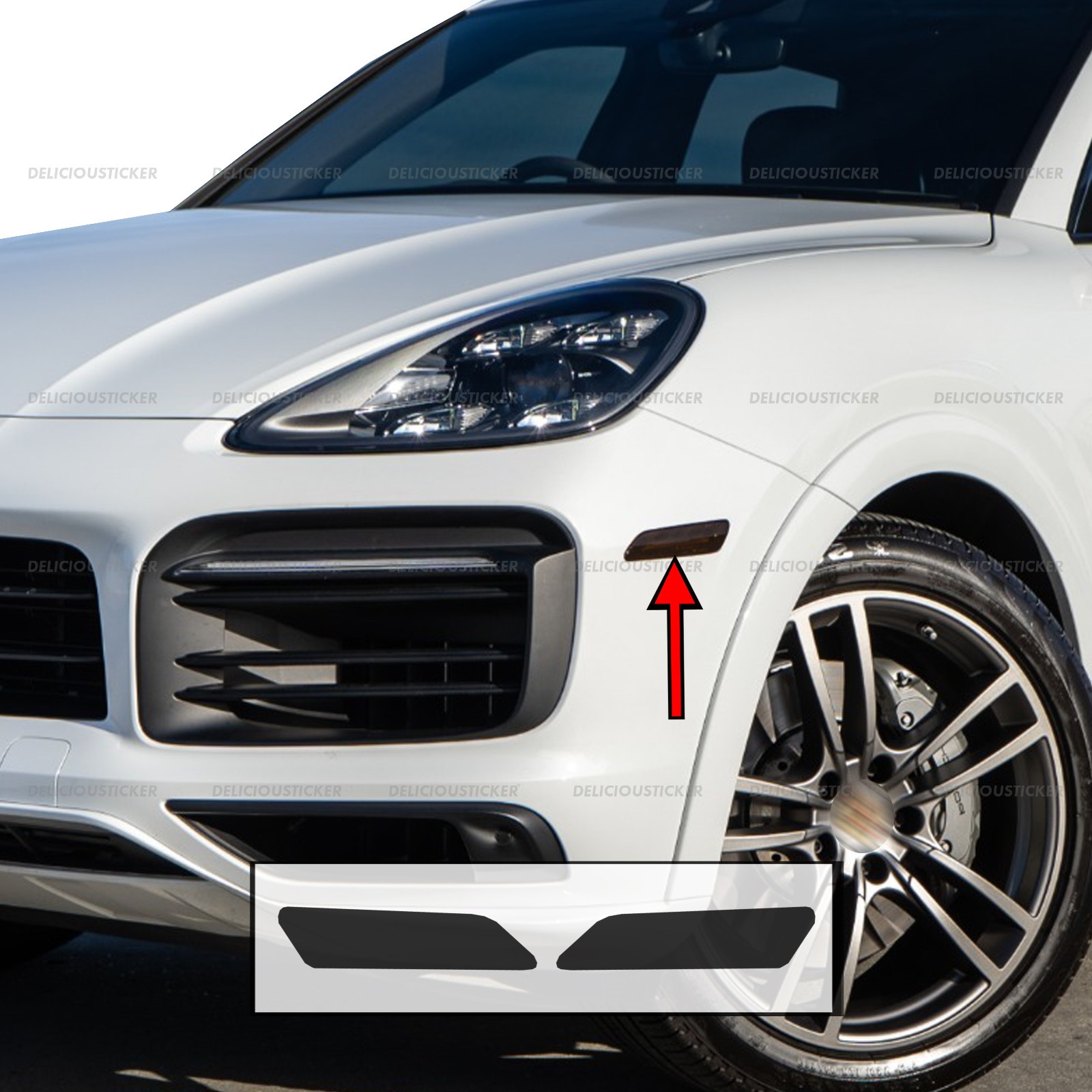 For 2019-2023 Porsche Cayenne SMOKE PreCut Tint Vinyl Side Marker Decal Front