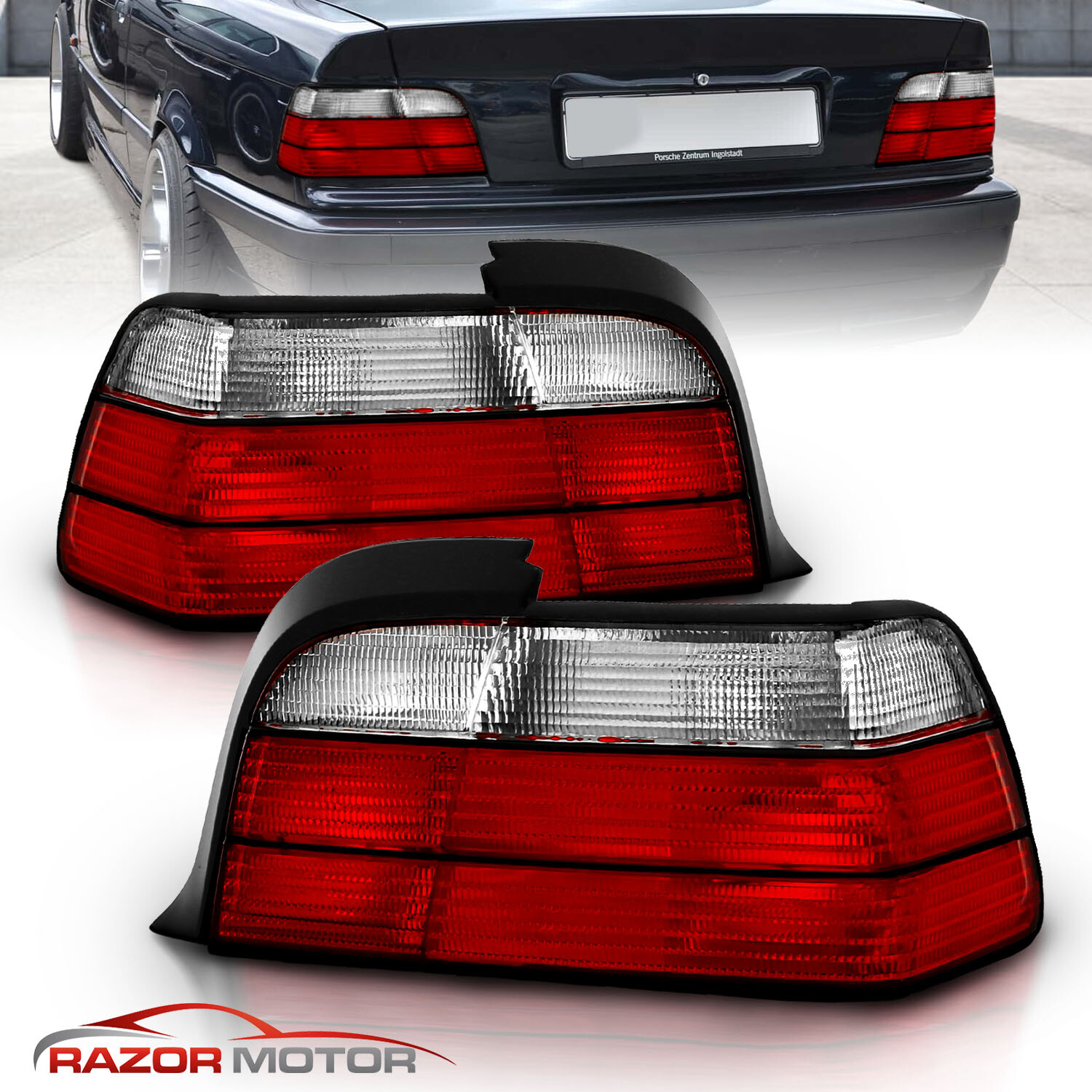 1992-1999 Red Clear Tail Light Assembly Pair for  BMW E36 Coupe  Left+Right JDM