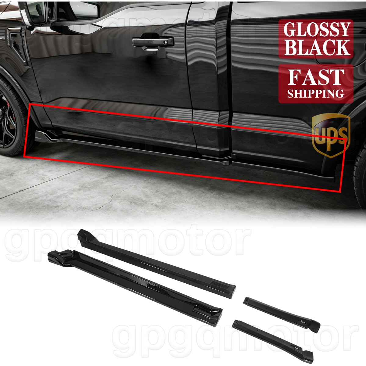 For Ford F-150 Shelby SuperSnake 21-24 Gloss Black MX Style Side Skirt Extension