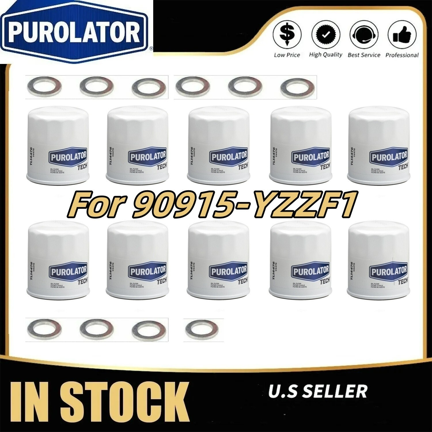 PUROLATOR 90915-YZZF1, Qty 10, For Toyota Oil Filters With Drain Plug Gaskets