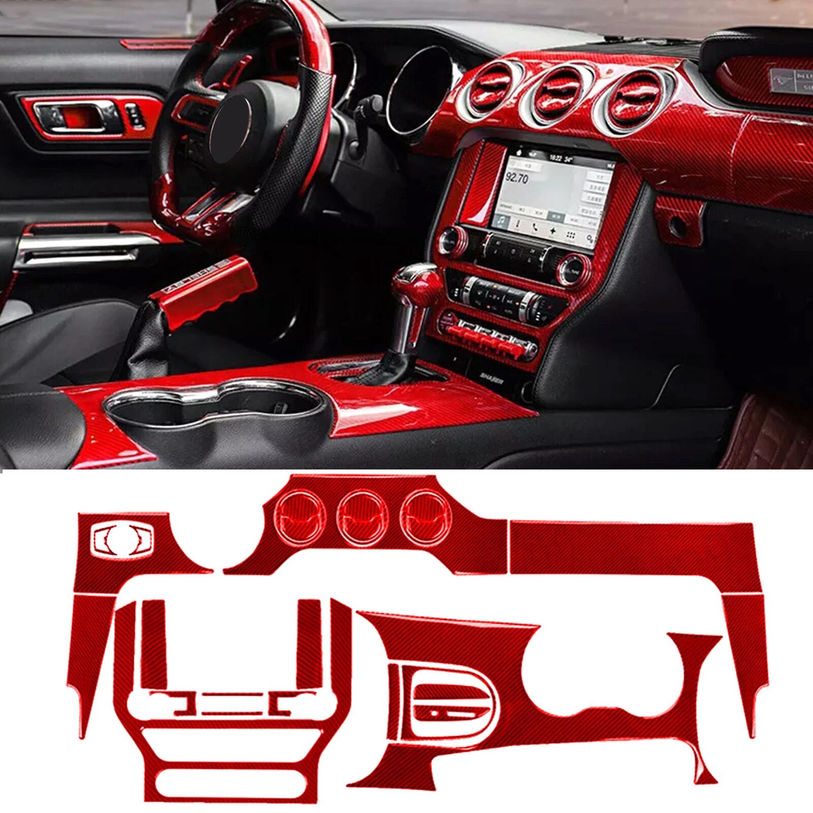 35Pcs Red Carbon Fiber Kits Whole Interior Dash Trim For Ford Mustang 2015-2022
