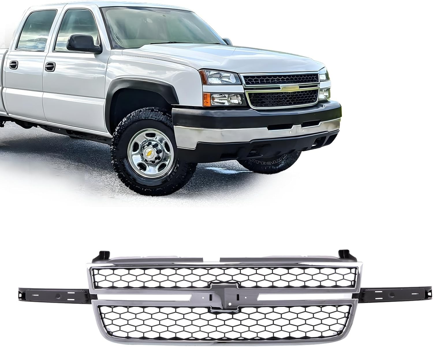 Chrome Grille Honeycomb Grill For 2003-2007 Silverado 1500 2500 3500 HD Pickup