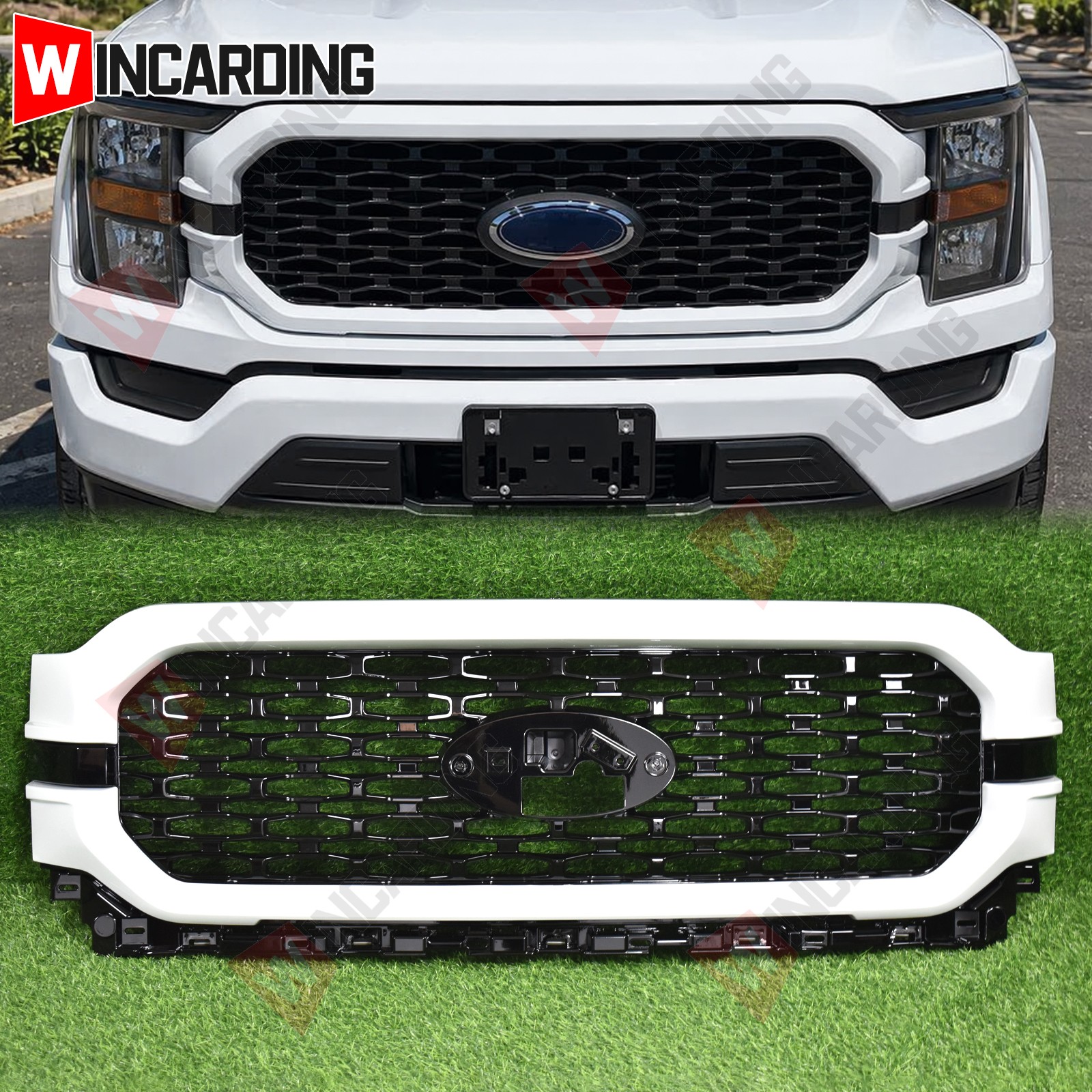 Oxford White Front Bumper Grille Upper Grill Fit For 2021-2023 Ford F150 F-150