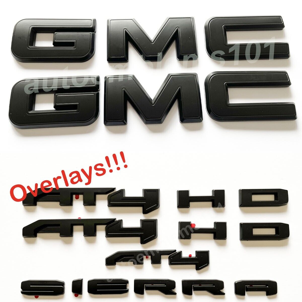OVERLAYS Matte Black GMC Sierra 2500HD 3500HD AT4 Letters & Front, Rear