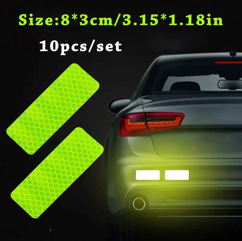 10pcs Car Bumper Reflective Safety Strip Stickers Warning Tape Decal Set