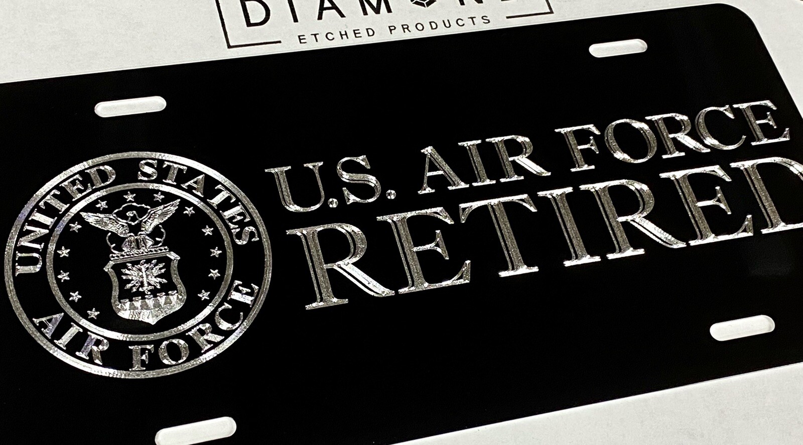 True Engraved US Air Force Retired Car Tag Diamond Etched Metal License Plate
