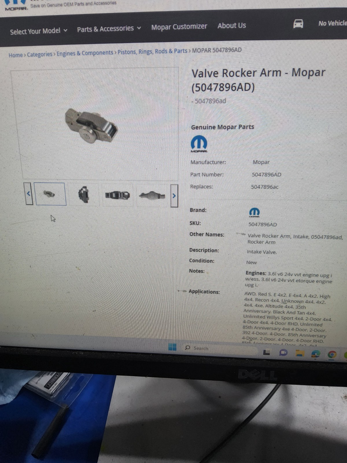 12 Valve Rocker Arm Genuine OEM Mopar 5047896AD SINGLE ROCKER NEW