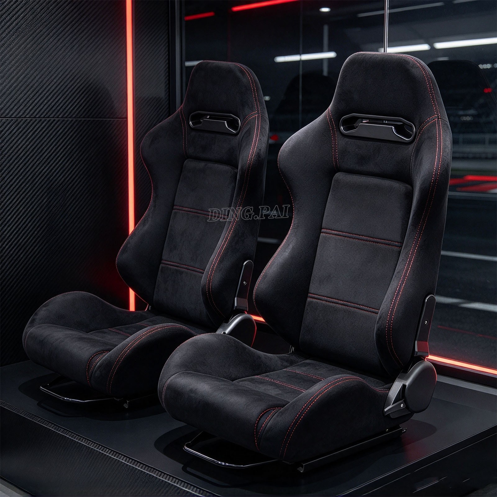 Universal Racing Seat with Dual Sliders Reclinable Bucket Seat Black Suede -Pair