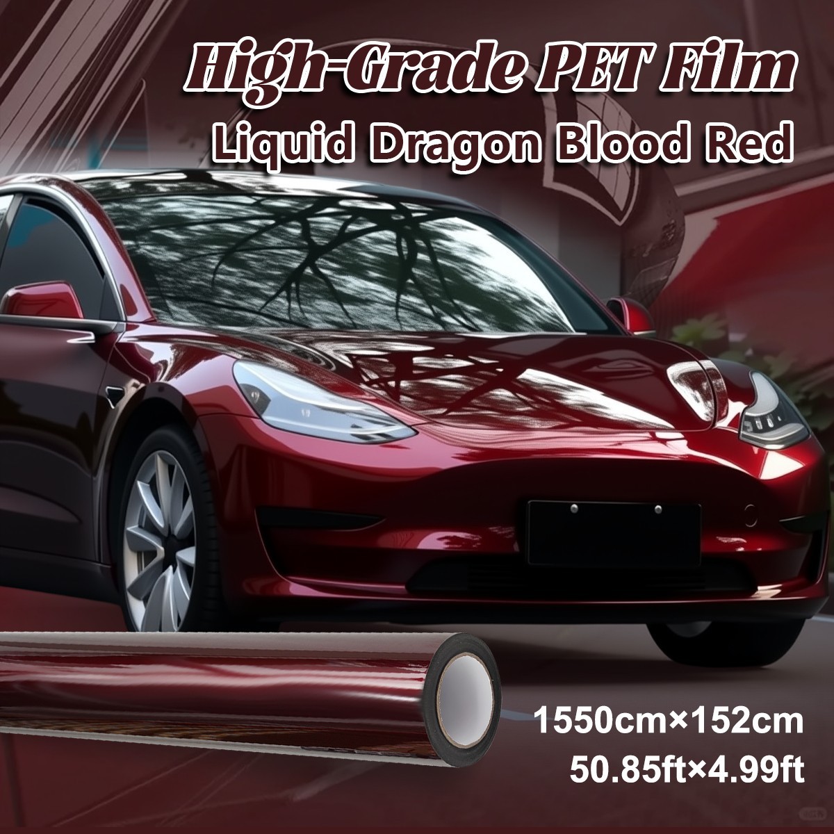 5FTx50FT PET Liquid Metallic Dragon Blood Red Vinyl Wrap Self-Adhesive US Stock