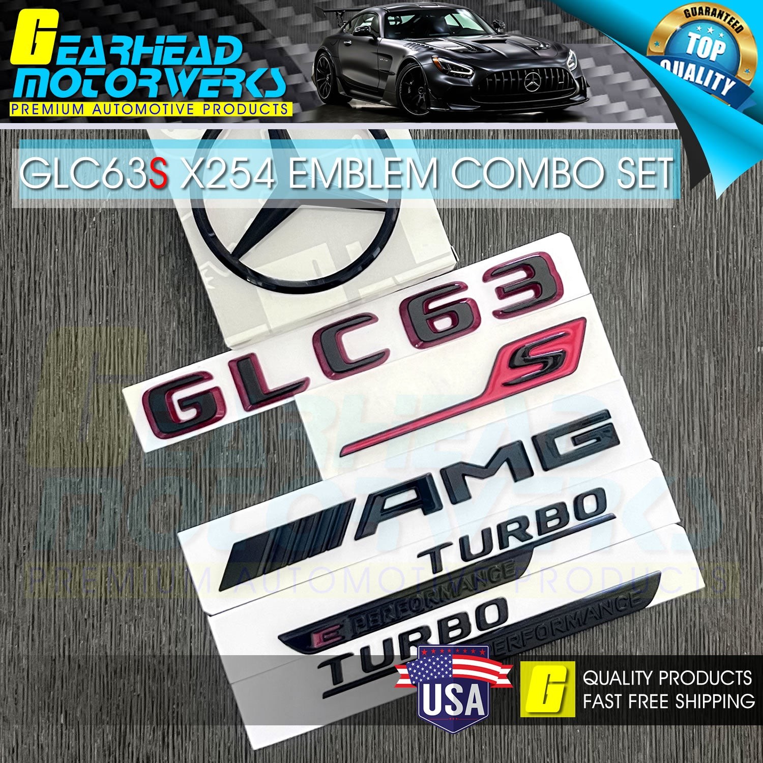 AMG GLC63S SUV TURBO E PERFORMANCE Star BLACK Emblem Set For Mercedes X254 2025+ AMG GLC63S SUV TURBO E PERFORMANCE Star BLACK Emblem Set For Mercedes X254 2025+