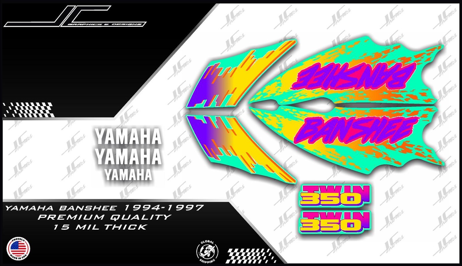 1994-1997 Yamaha Banshee full graphics kit decals stickers THICK AND HIGH GLOSS