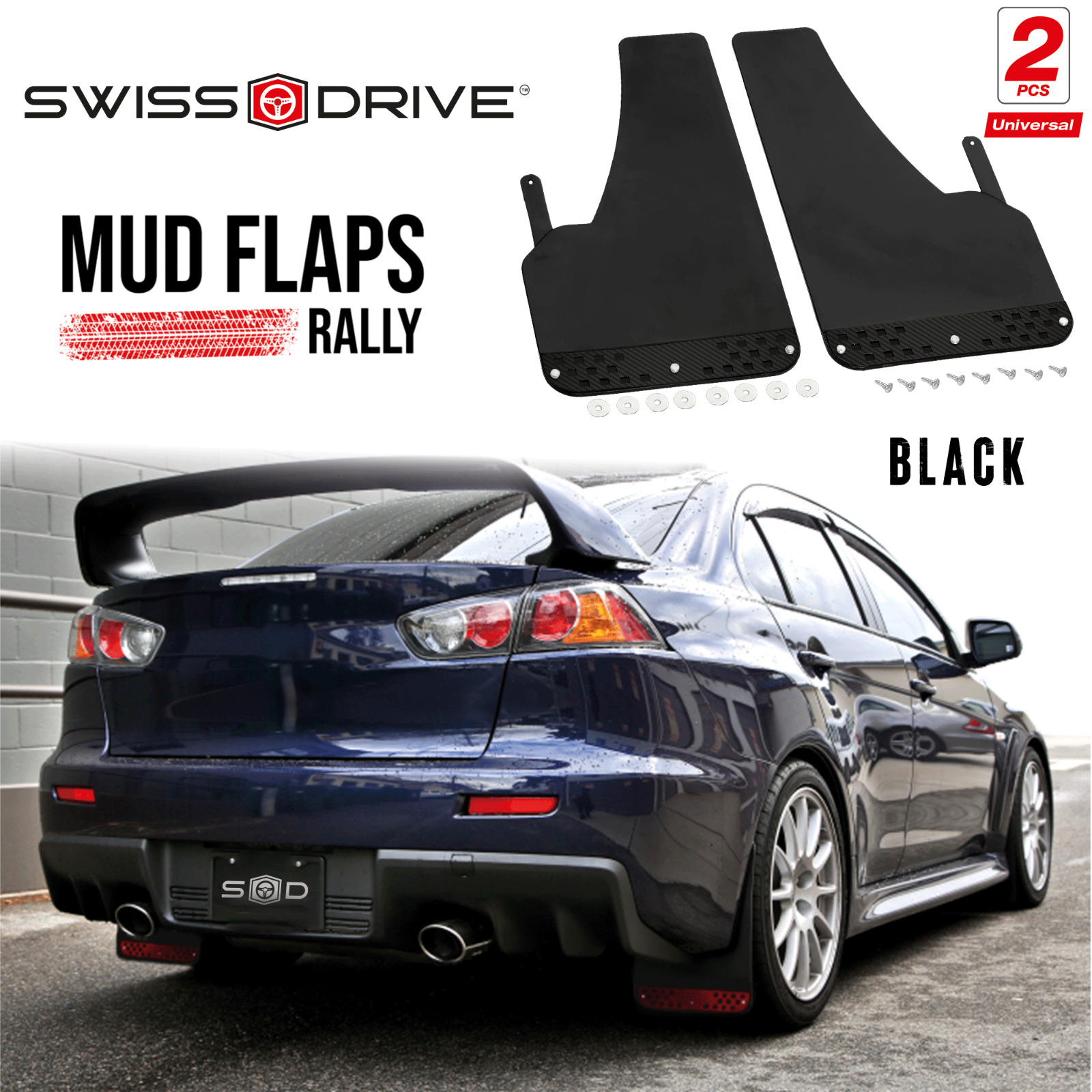 Swiss Drive Rally Carbon Fiber Basic Universal Mud Flaps Car Set of 2 Pcs BLACK