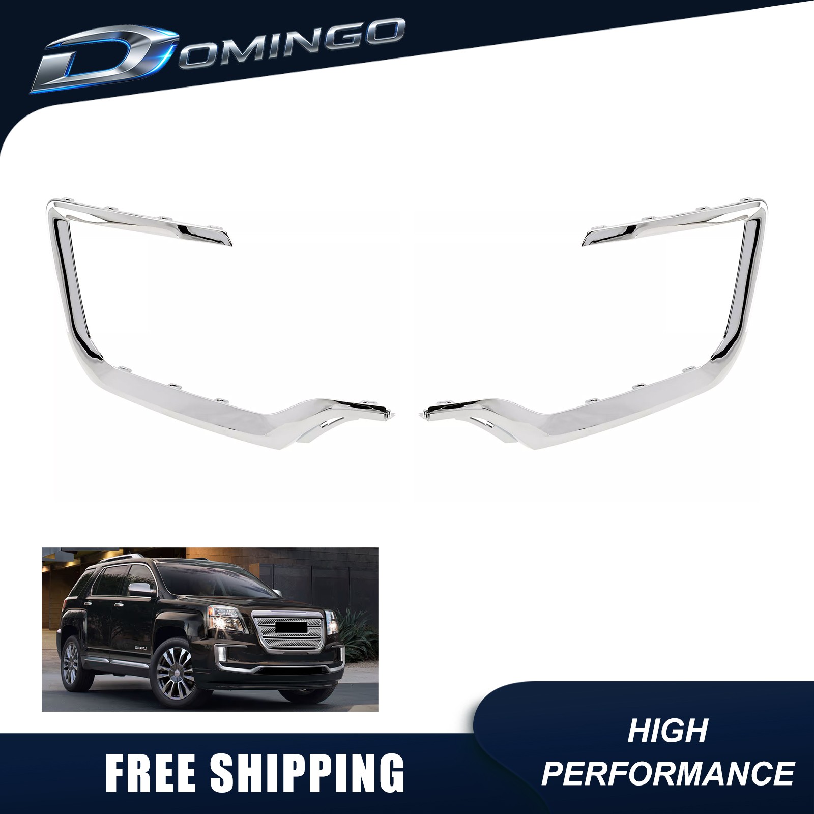 Fits 2016-2017 GMC Terrain Pair Front Chrome Molding Bumper Trim Set Fits 2016-2017 GMC Terrain Pair Front Chrome Molding Bumper Trim Set