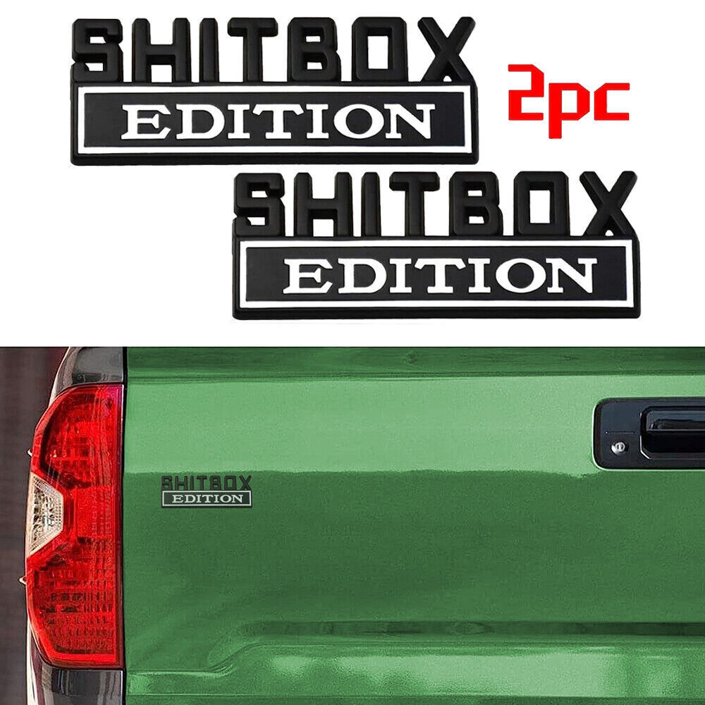 2X 3D SHITBOX EDITION Emblem Decal Badge Stickers For Universal Car Black+White