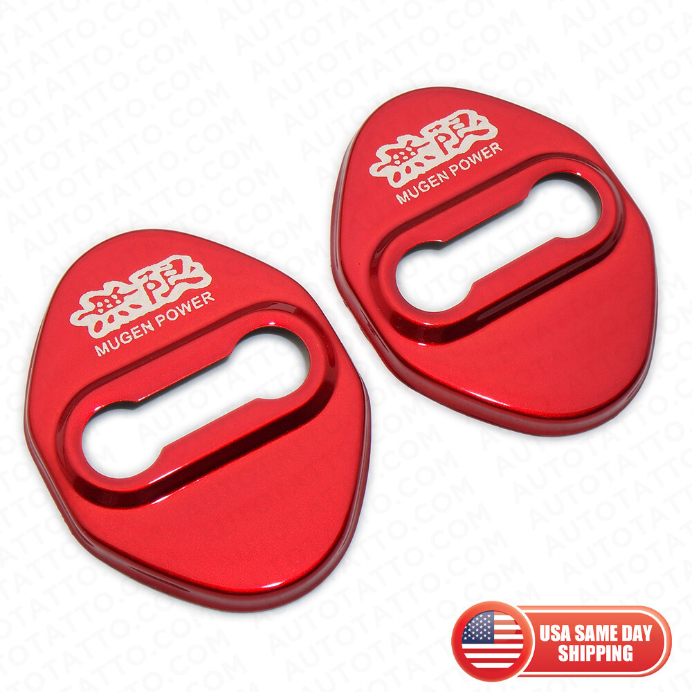 2pcs Mugen Power 無限 Red Stainless Steel Door Striker Cover Lock Buckle Cap Sport