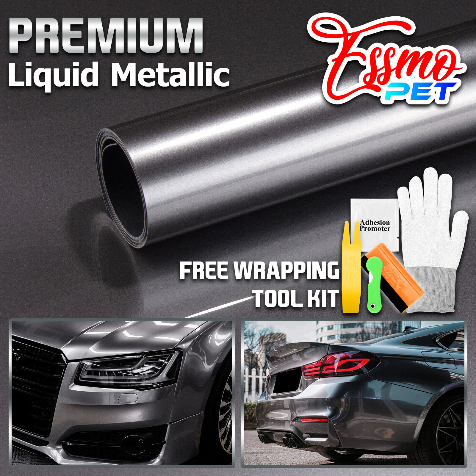 ESSMO PET Liquid Metallic Agate Gray Auto Car Vehicle Vinyl Wrap Decal Sticker