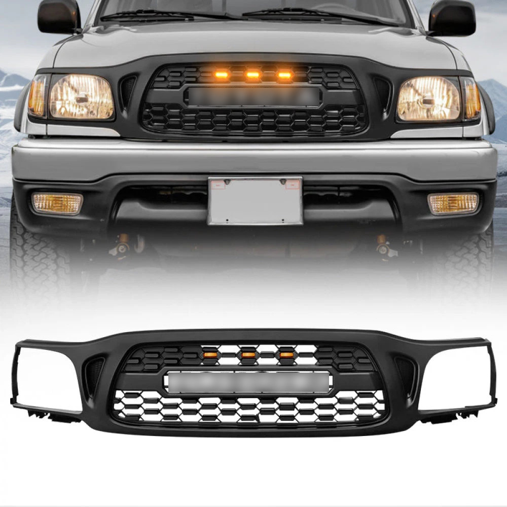 Front Bumper Grille Fit For 2001-2004 TOYOTA TACOMA Grill With LED Light Black