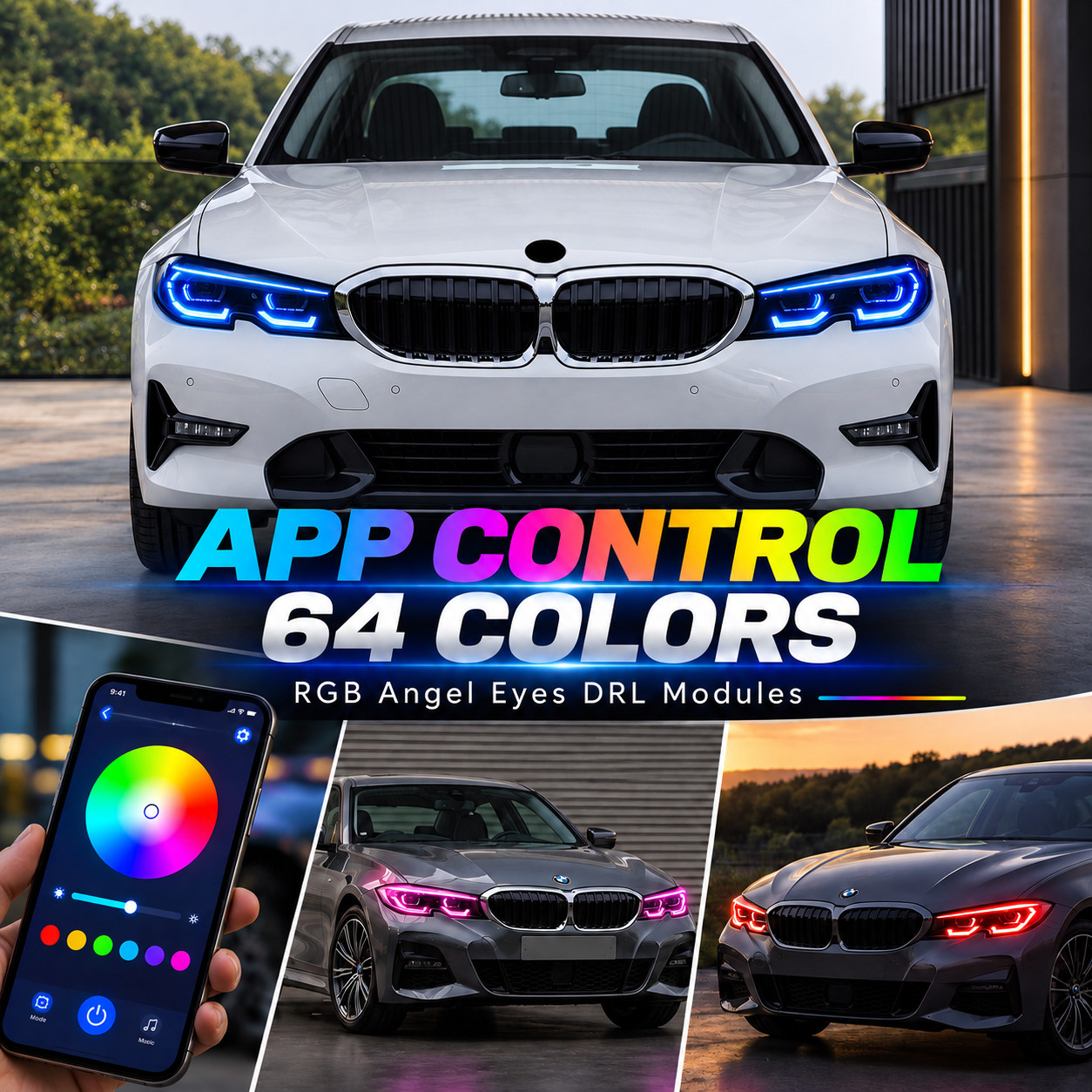 LED RGB 64-Color Angel Eyes DRL Modules For 2021-2023 BMW G20 3 Series Pre-LCI