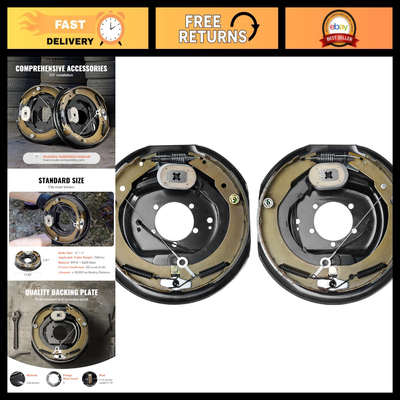 Electric Trailer Brake Assembly Kit - 12\