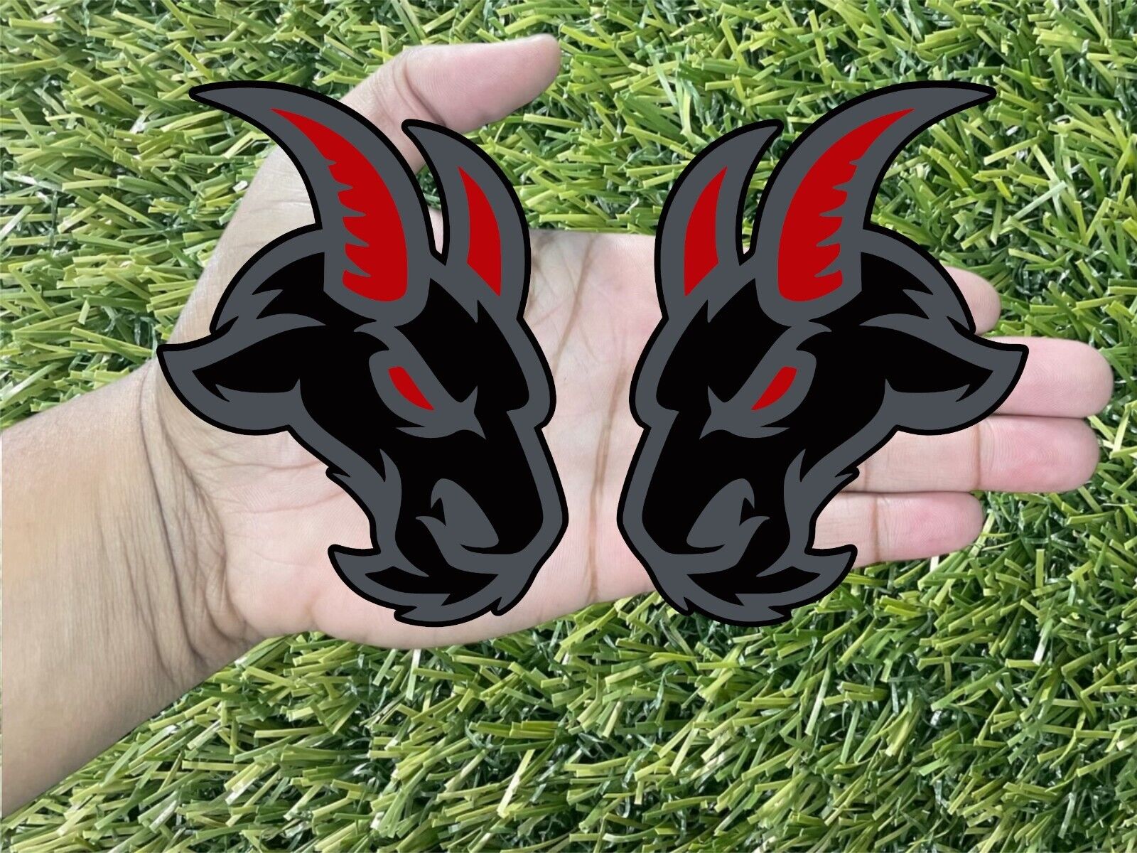 Angry Goat Matte Black / Black Red Eye & Horn Emblem Badge Car or Truck 2 Badge