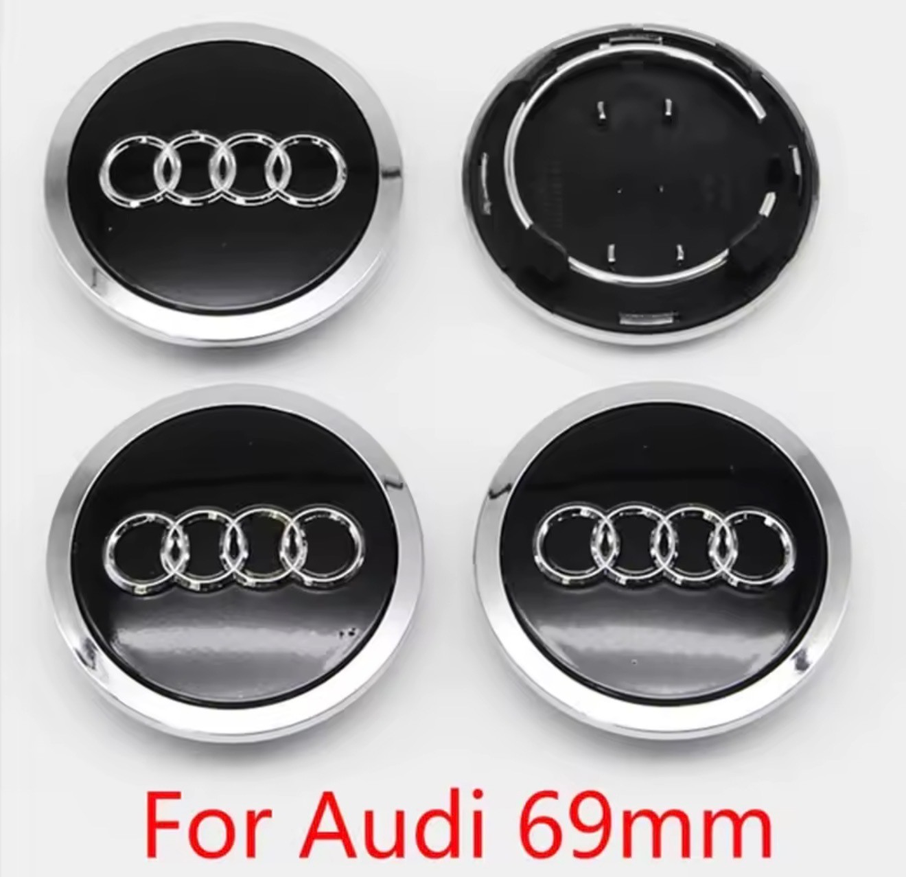 AUDI 4x  BLACK - CHROME 69 mm/2.72in Wheel Rim Center Hub Cap