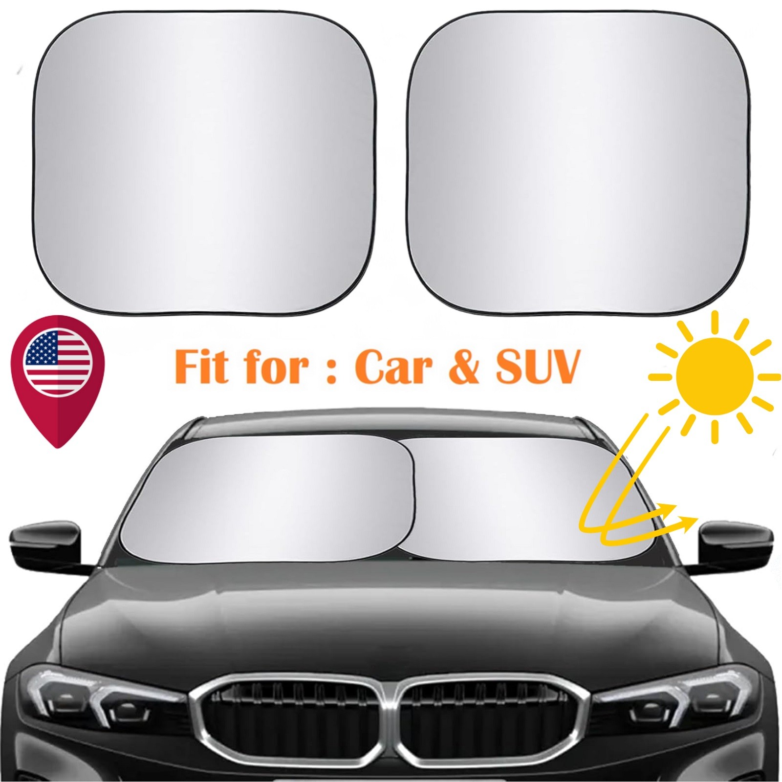 2Pcs Car Foldable Windshield Sun Shade SUV Front Window Interior Sun Protection