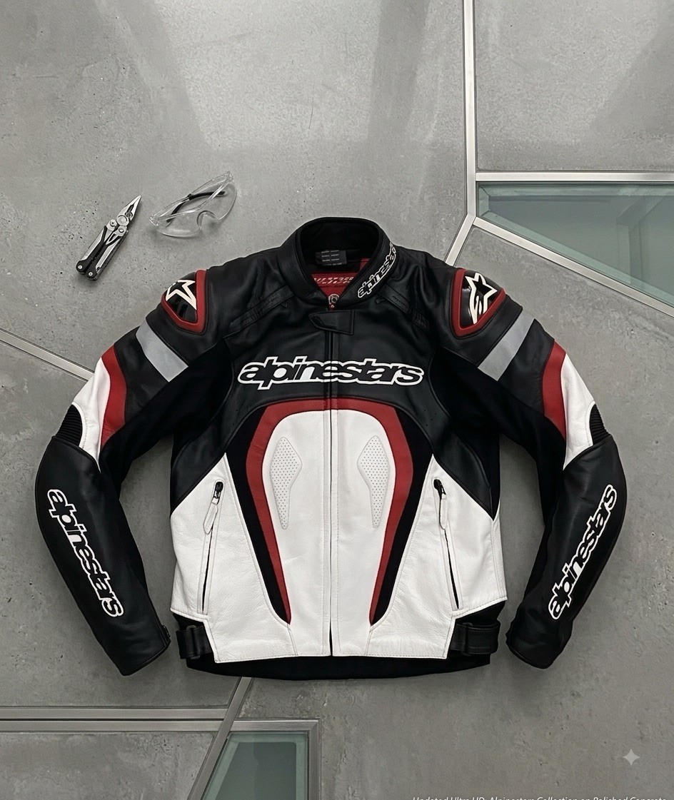 Alpinestars Original Cowhide Leather Jacket, Biker's Racing Motorbike Jacket- Alpinestars Original Cowhide Leather Jacket, Biker's Racing Motorbike Jacket-