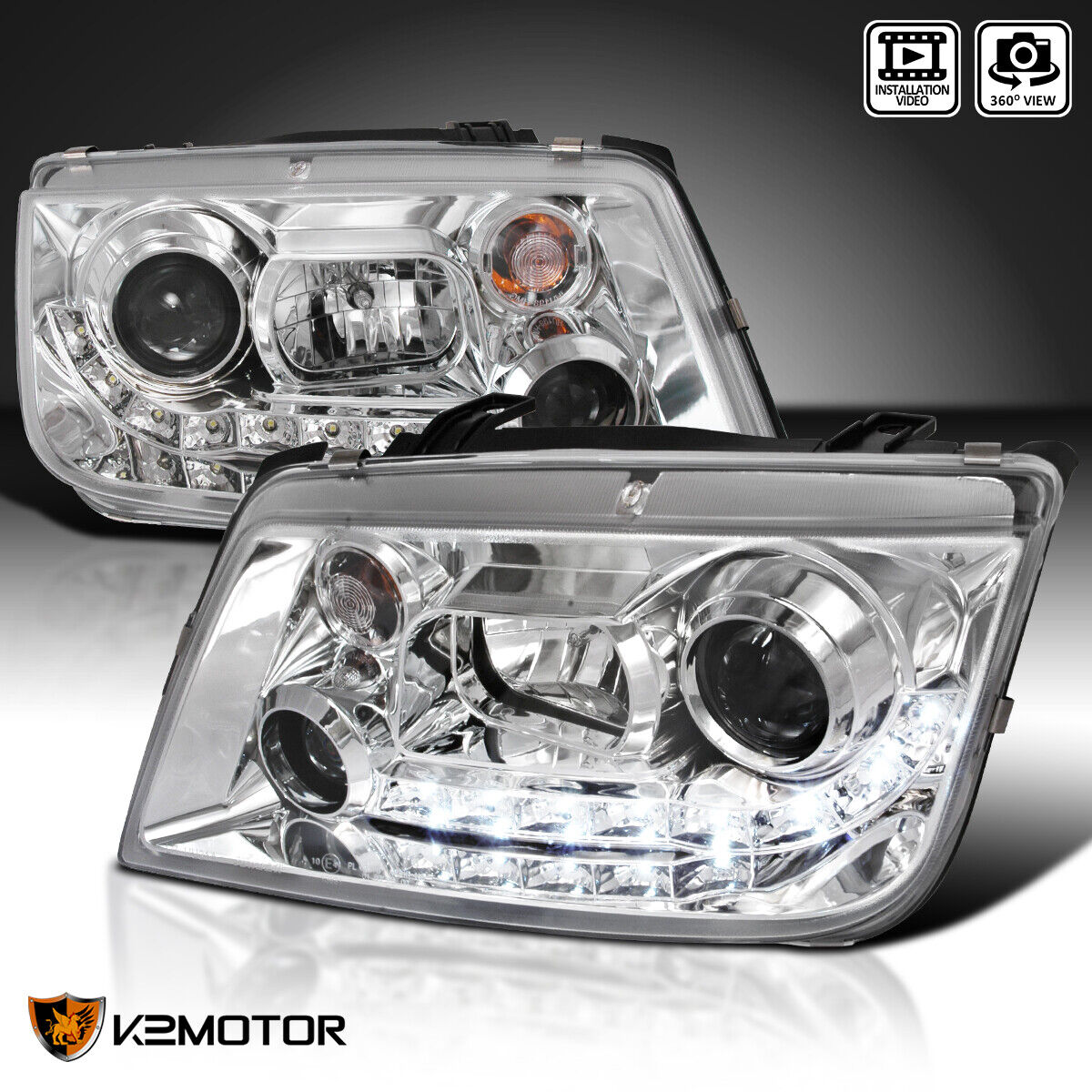 Clear Fits 1999-2004 Volkswagen Jetta LED Strip Projector Headlights Left+Right
