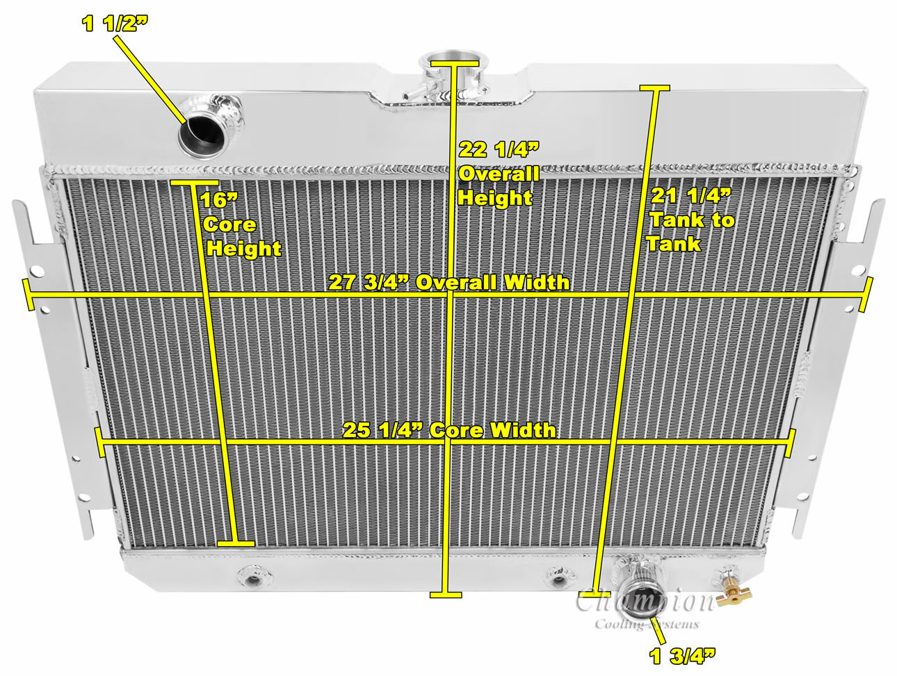1964 1965 1966 1967 Chevy Malibu 2 Row DR Champion EC289 Aluminum Radiator